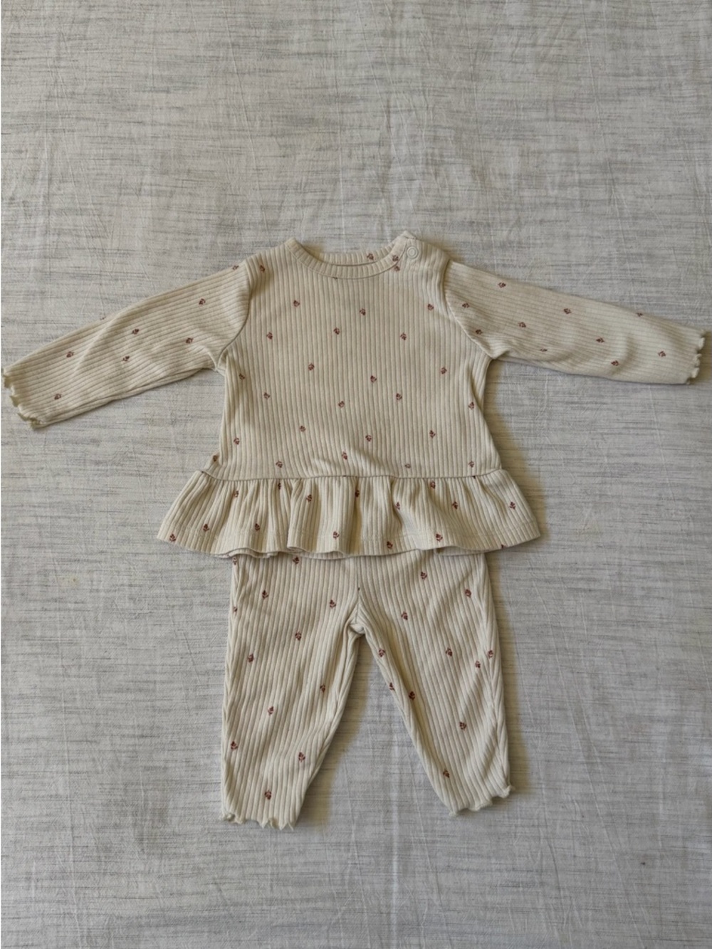 Carter's Cream Ribbed Two-Piece Set with Pink Floral Accents